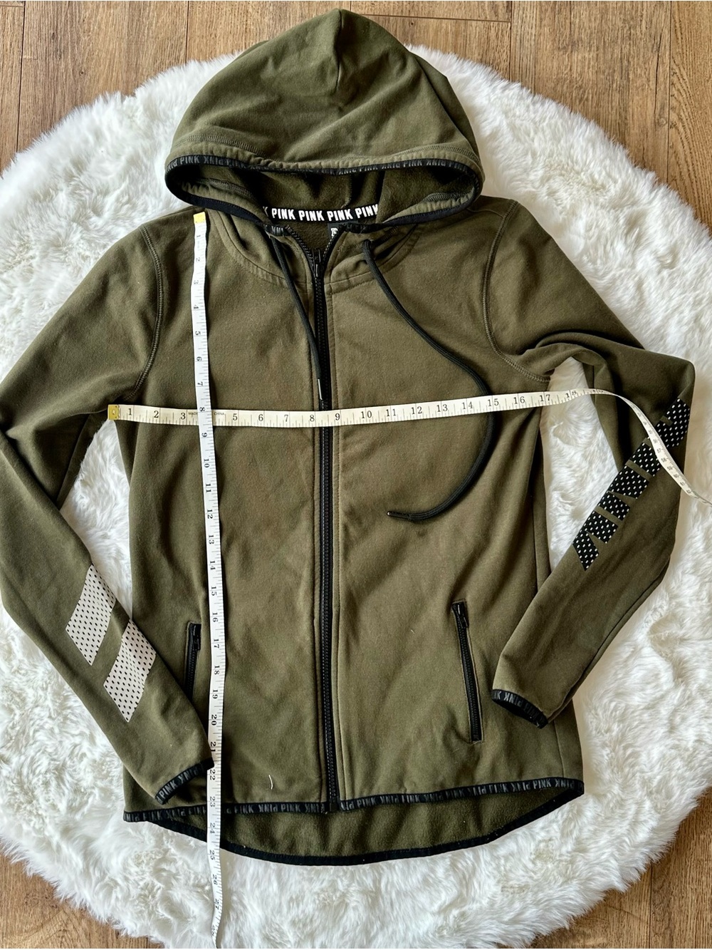 Victoria's Secret PINK Olive Green & Black Zip Reflective Running Jacket Hoodie - Picture 2 of 3
